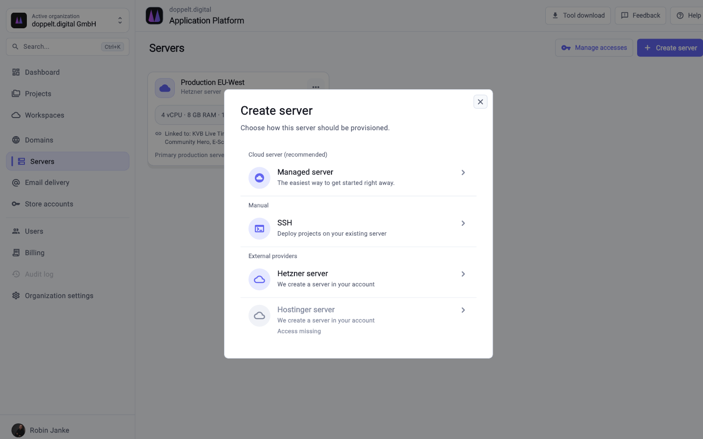 Manage your own machines and managed servers side by side.